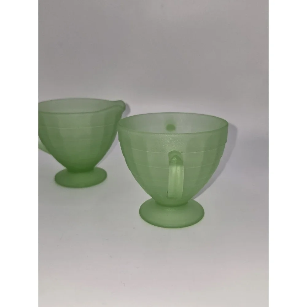 Uranium Glass Green Cups Attributed‎ to Hocking 3 Inch UV Glow Set of 2